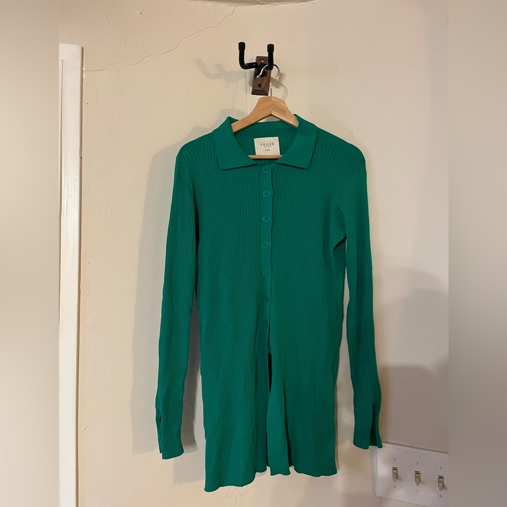 Green Button Down Ribbed Shirt